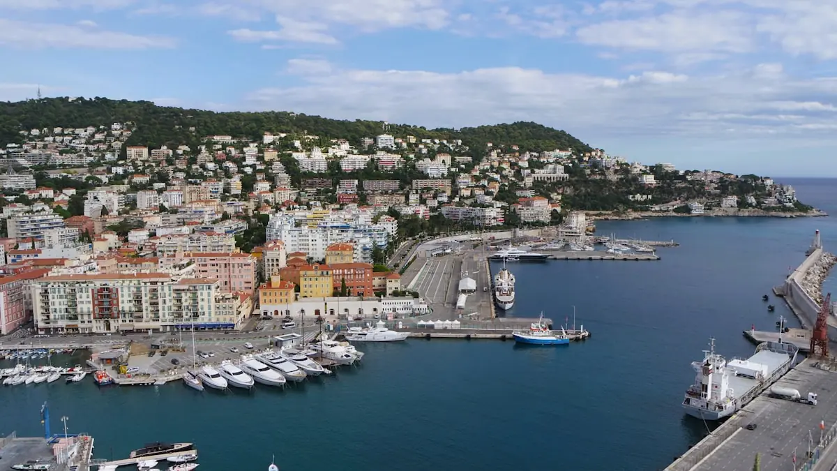 French Riviera coastline aerial view for luxury yacht charters