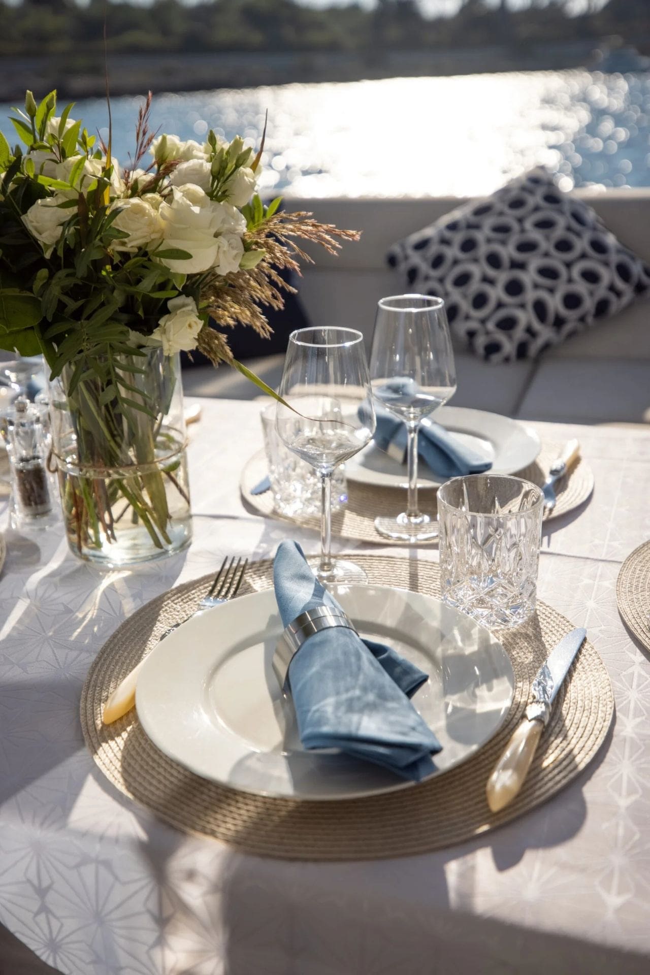 Elegant table setting on a skippered yacht charter in Saint-Tropez waters